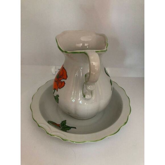 Vintage Seven Seas Bath Fashions Kitchen Flower Retro Pitcher & Bowl Japan - Picture 4 of 7
